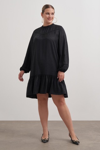 Şerit Detaylı Saten Elbise-3365 Siyah