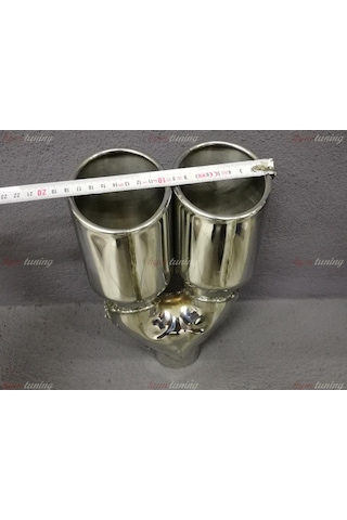 Yuvarlak Eğik Ağız 90mm Çift Çıkış Egzoz Ucu. Paslanmaz Krom