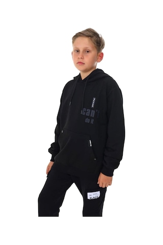 Erkek Çocuk Kapüşonlu Kanguru Cepli Can't Do It Yazılı Sweatshirt-13386-siyah Siyah
