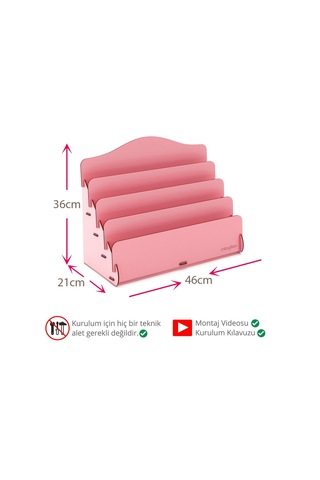 Mini Lucky Montessori Çocuk Kitaplığı 4 Raflı Ahşap Çocuk Odası Kitaplık Masaüstü Mini Kitaplık Pembe - 570895571 Pembe