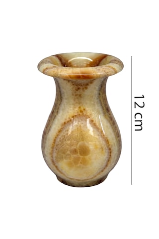 Oniks Doğal Taş Kupa Vazo - Damarlı Akik Taşı Dekoratif Vazo