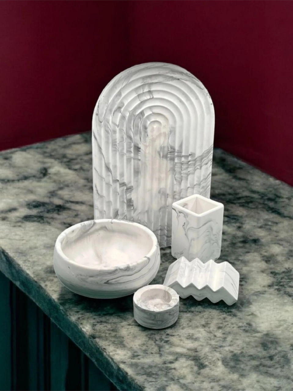 Marble Serisi Havluluk Ve Diş Fırçalık Banyo Seti Gri