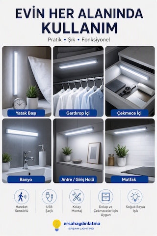 Hareket Sensörlü Led Işık 50 Cm Beyaz Renk