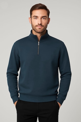 We&me Regular Fit Yarım Fermuarlı Dik Yaka Basic Sweatshirt Mavi