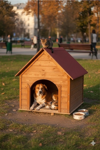 Reyo Suya Soğuğa Dayanıklı Lüks Büyük Boy Ahşap Köpek Kulubesi Kırmızı