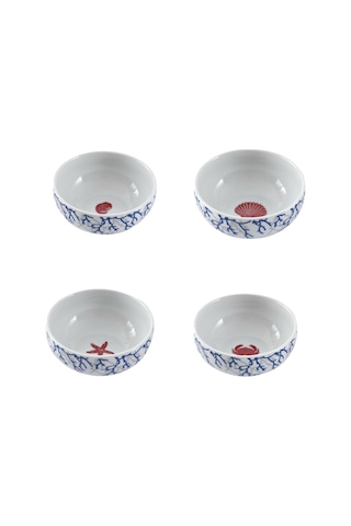 Mercan Desen Kase 4'lü Set Beyaz - Mavi