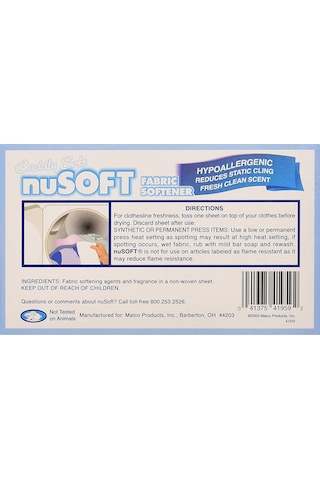 Nusoft Kurutma Makinası Özel Çamaşır Yumuşatıcı Mendil 50 Kullanım
