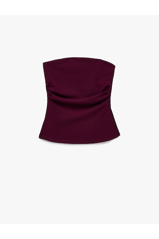 Koton Slim Fit Drape Detaylı Straplez Top Bordo 6sak10192ek