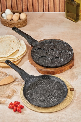 Polochef Granit Krep Ve Pankek Tavası Set Siyah