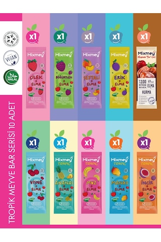 Mixmey Tropik Meyve Bar Serisi 10 Adet | Atıştırmalıklar – Vegan, Glutensiz (20GR X 10 ADET)