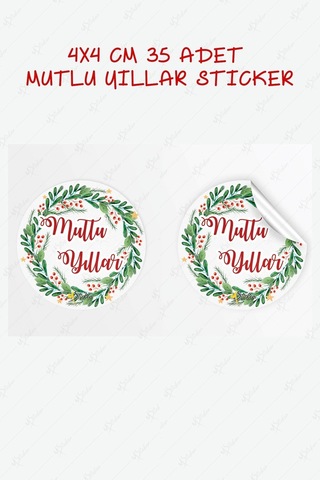 Mutlı Yıllar Sticker 4x4 Cm 35 Adet - Suya Dayanıklı Yeni Yıl Yılbaşı Sticker