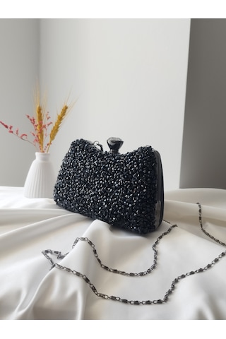 Vivazzaluxe Kristal Taşlı Kadın Abiye, Clutch Çanta Siyah