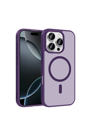 Ardemix Apple iPhone Uyumlu 16 Pro Max Kılıf M-safe Şarj Özellikli Zore Babet Kapak - Derin Mor