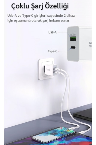 Samsung Galaxy A73 5g Uyumlu 25w Ultra Hızlı Çoklu Şarj Adaptörü - İthalatçı Garantili Beyaz
