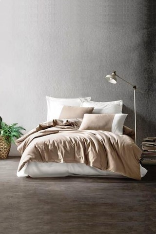 Plain Vizon-krem Çift Kişilik Nevresim Takımı - %100 Pamuk Ranforce 30/1 57 Tel Bej