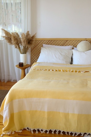 HAZAL Şerit Safir Desenli 200x240 cm Çift Kişilik Sarı