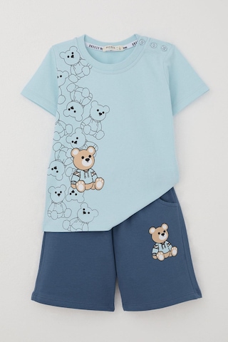 Breeze Erkek Bebek Şortlu Takım Oyuncak Bebek Ayıcık Baskılı 9 Ay-3 Yaş, Açık Mavi Açık Mavi