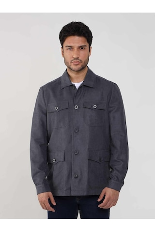 Dufy Gri Erkek Regular Fit Düz Klasik Yaka Süet Mont - 105399-Gri