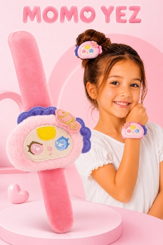 Ay Tavşanı Peluş Bileklik Oyuncak Bileğe Vurunca Sarılan Slap Bileklik, Çok Amaçlı Saç Tokası Pembe