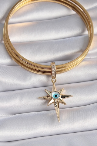Pirinç Gold Renk Zirkon Taşlı Kutup Yıldızı Nazar Boncuk Detay Ajda Charm 5886 Belirtilmemiş