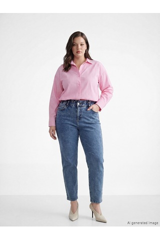 Lcwaıkıkı Classic Mavi Beli Lastikli Slim Mom Kadın Jean Pantolon