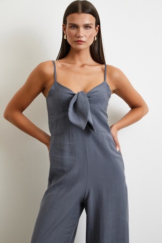 Fiyonklu Askılı Tulum Gri Gri