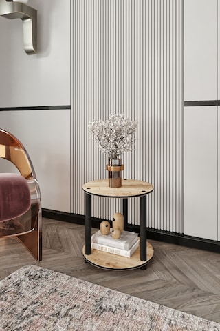 Dekoratif Masivo Kitaplık 2 Katlı 34 Çap Yuvarlak Çok Amaçlı Raf Safir Meşe Meşe