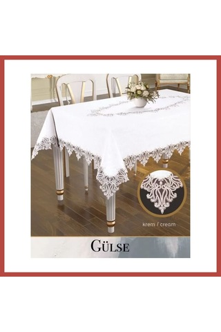 Bezos Keten Tek Masa Örtüsü Tablecloth 155x220 Cm Dantelli Yemek Masası Örtüsü Gülse Model Krem Erdotıca