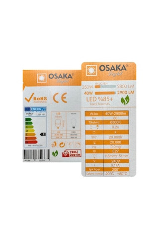 3 Adet Osaka 40w 250w Beyaz Işık E27 Duylu Kalın Duy Led Torch Ampul