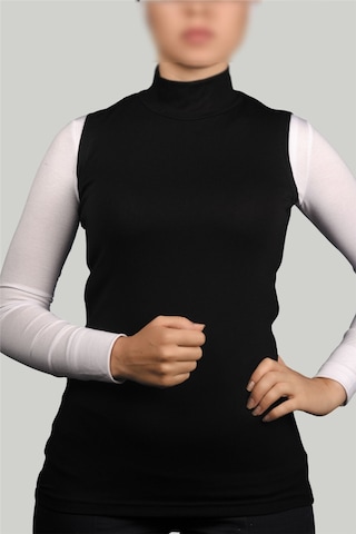 Altobeh Sıfır Kol Balıkçı Yaka Boğazlı Likralı Penye Kadın Body - Siyah
