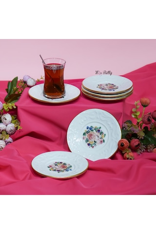 Rose Deluxe Porselen 6'lı Çay Tabağı Pembe