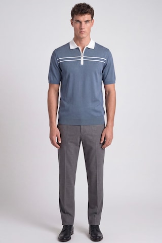 Sabri Özel Mavi Regular Fit Fermuarlı Polo Yaka Örme Triko T-shirt