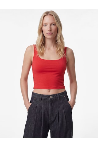 Koton Kare Yaka Slim Fit Kalın Askılı Crop Üst Kırmızı 6sak10228ek