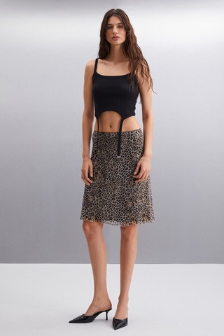 Ethıquet Inert Kadın Leopar Desenli Slim Fit Astarlı Leopar Desenli Etek