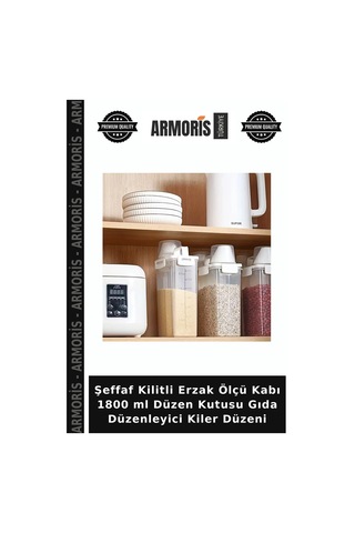 Şeffaf Kilitli Erzak Ölçü Kabı 1800 Ml Düzen Gıda Düzenleyici Kiler Düzeni Çok Renkli