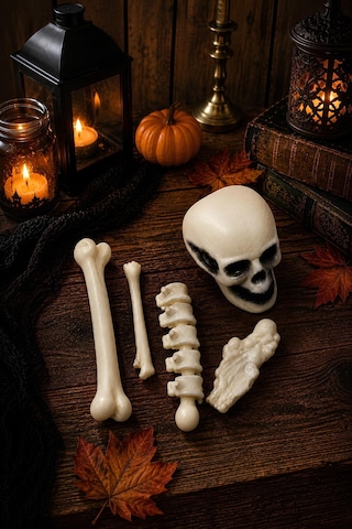 Halloween Cadılar Bayramı Mini İskelet Dekor Seti 5 Parça Kuru Kafa Ve Kemik Süs