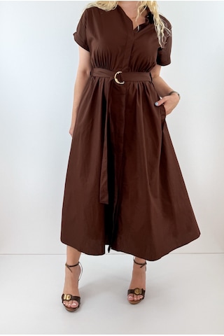 Modaonna Koyu Kahve Kemerli Gömlek Elbise