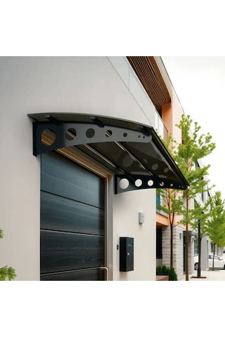 SundurmaX Pratik Metal Sundurma 120x100 Oval Serisi Kapı Üstü Sundurma Antrasit - Füme