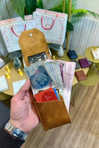 Cüzcan Signum Hakiki Deri Minimalist Katlamalı Cüzdan - Para Portföyü Antik Taba