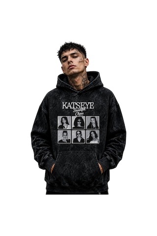 Sevbano Katseye Kpop Müzik Grubu Baskılı Unisex Oversize Yıkamalı Hoodie Siyah