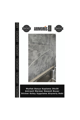 Mutfak Banyo Kaplama 30x30 Antrasit Mermer Desenli Duvar Sticker Kolay Uygulama Alışveriş Hobi