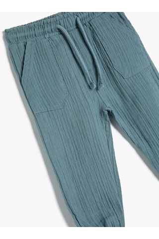 Koton Jogger Pantolon Cep Detaylı Beli Lastikli Dokulu Mavi 4smb40011tw 4SMB40011TW614 Mavi