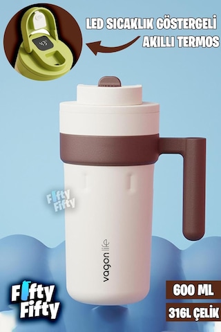 Vagonlife 600 ML Led Sıcaklık Göstergeli Akıllı Çelik Termos Kulplu -kahve Bardağı-mug-ffvgn2009 001