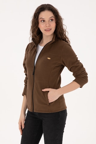 U.S. Polo Assn. Kadın Kahverengi Fermuarlı Dik Yaka Polar Sweatshirt 50316729-VR029