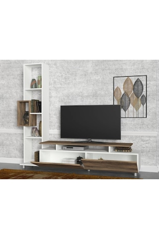 Dekorister Tulip Kitaplıklı Tv Ünitesi Beyaz-Ceviz