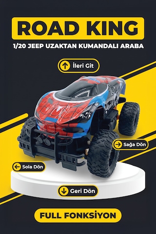 Örümcek Desenli Uzaktan Kumandalı Araba 1:20 Road King Full Fonksiyonlu Işıklı Off-road Rc Oyuncak Araba Çok Renkli