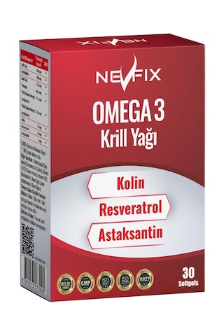 Nevfix Krill Oil Omega3 Kolin Resveratrol Astaksantin 30 Softgel