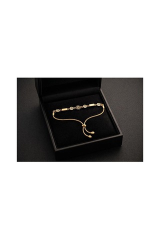 Çelik Ayarlanabilir Zirkon Gold Bileklik Gümüş + Altın