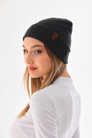 Kadın Katlamalı Antrasit Penye Bere Antrasit