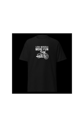 Wildstyle Less Wheels More Fun Motosiklet Vintage Özgürlük Baskılı Unisex Bisiklet Yaka Pamuklu Tişört - Siyah